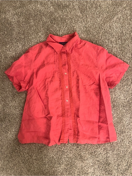 Charter Club Tops - Charter Club Bright Coral Button-Front Short Sleeve Shirt